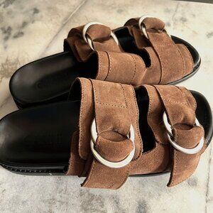 GANNI Double - strap suede slides 40